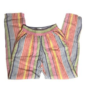 C&C California Striped Linen Elastic Waistband Casual Pants with Pockets Size XS
